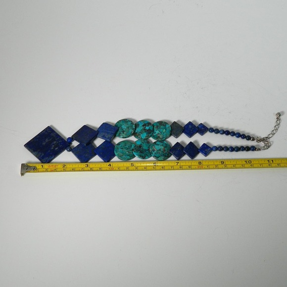 Jay King Mine Finds w Round Shaped Turquoise w/ Lapis Triangle Bead Necklace 925 - Picture 9 of 10